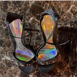 Black Embellished Women's Open-Toe Heels